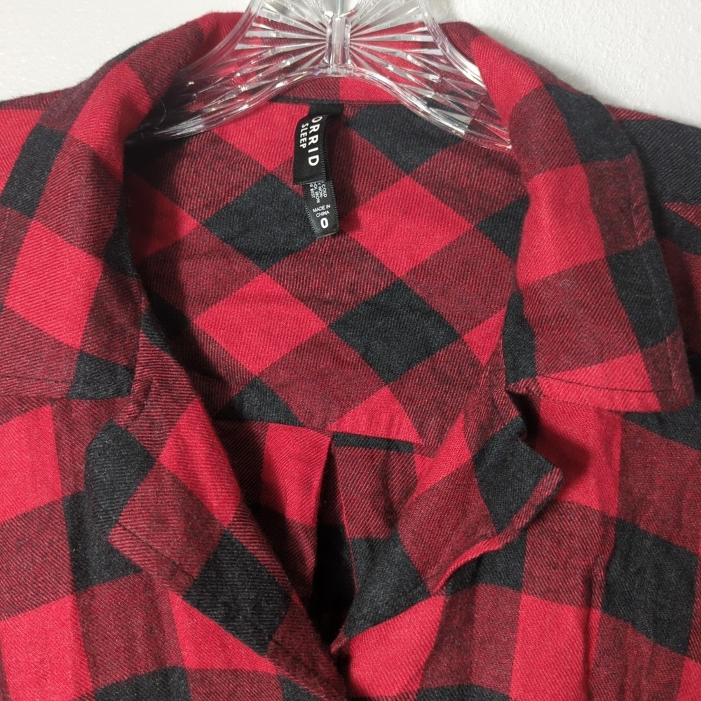 Torrid Womens Size 0(12) Black Red flannel buffalo plaid cropped sleep shirt 121 - Picture 3 of 8